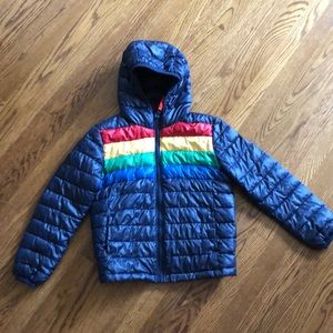 Primary Kids puffer jacket in rainbow stripe